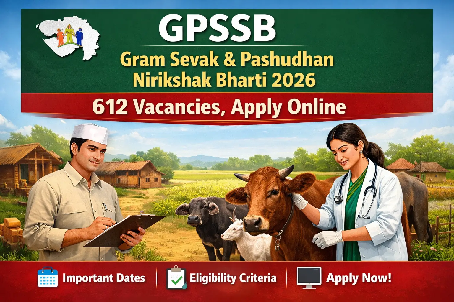 GPSSB Gram Sevak & Pashudhan Nirikshak Bharti 2026 - 612 Vacancies, Apply Online